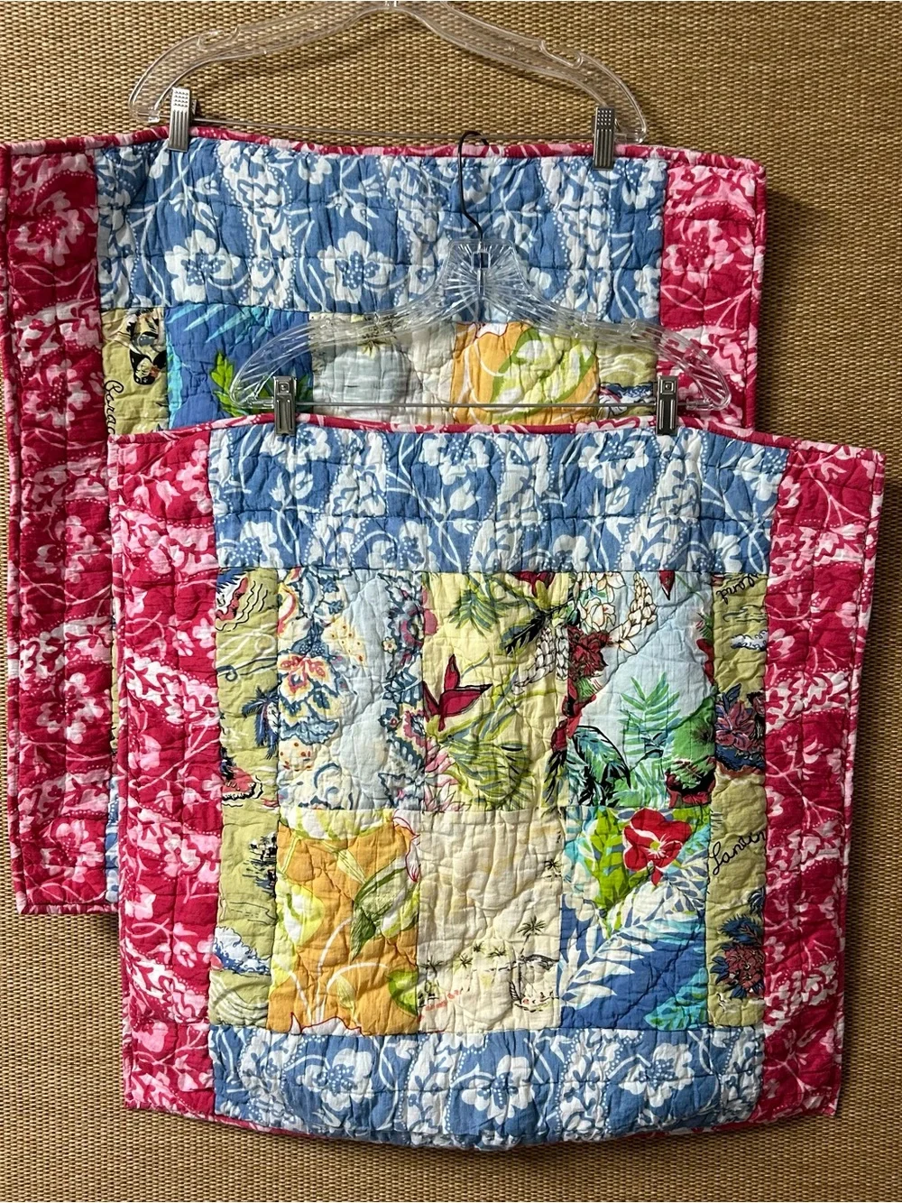 Pottery Barn Euro Sham Quilted Patchwork Multicolor Multi-Pattern Tropical Print